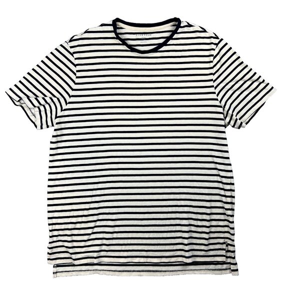 Five Four Top Striped Navy Blue Cream SS Crewneck T Shirt Mens XL - Picture 1 of 6